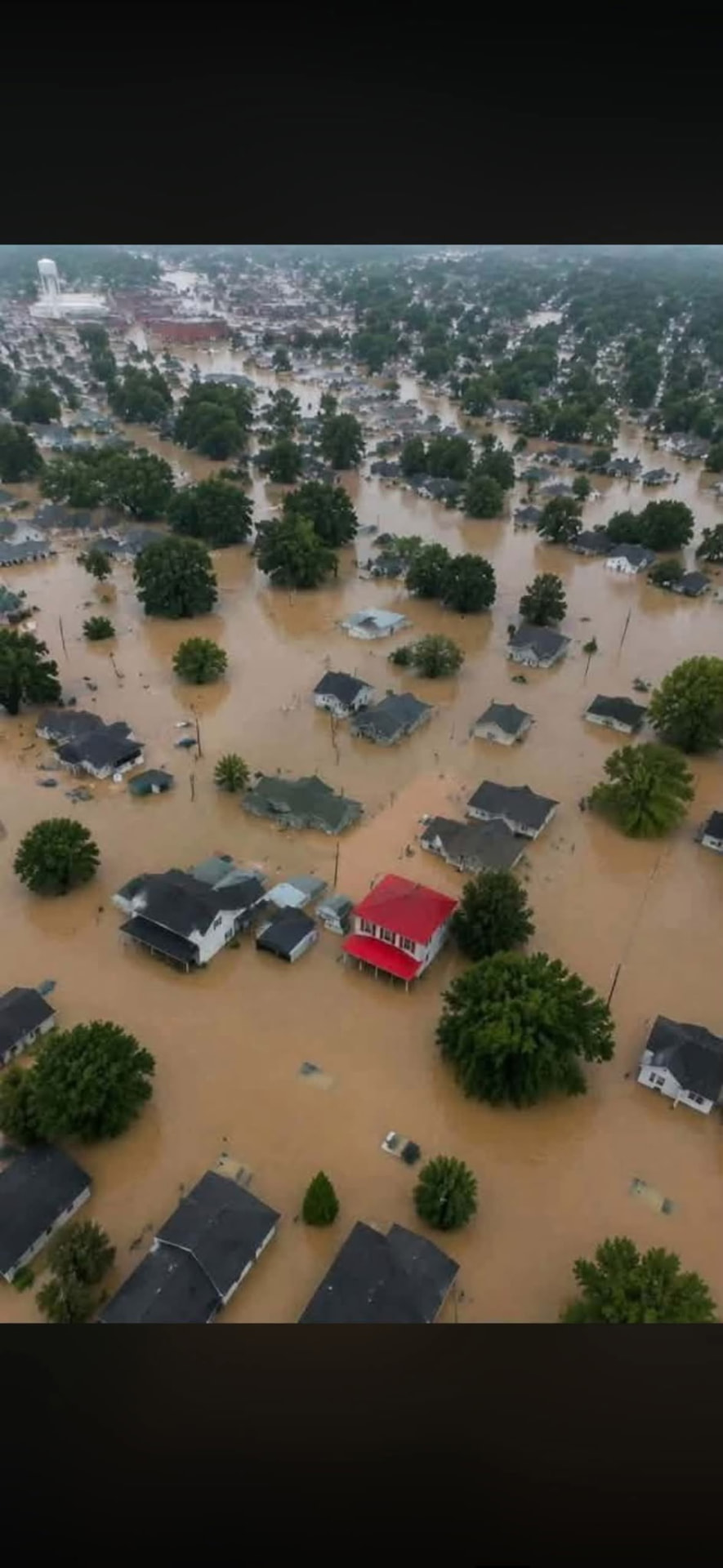 Aerial view of an Indiana neighborhood under flood water