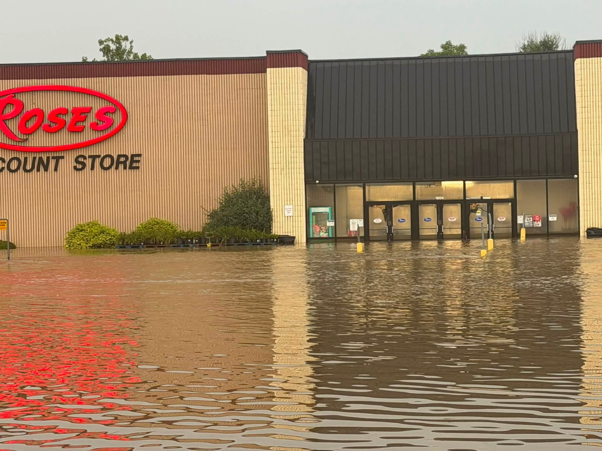 Flood water at the doors of a local Indiana store